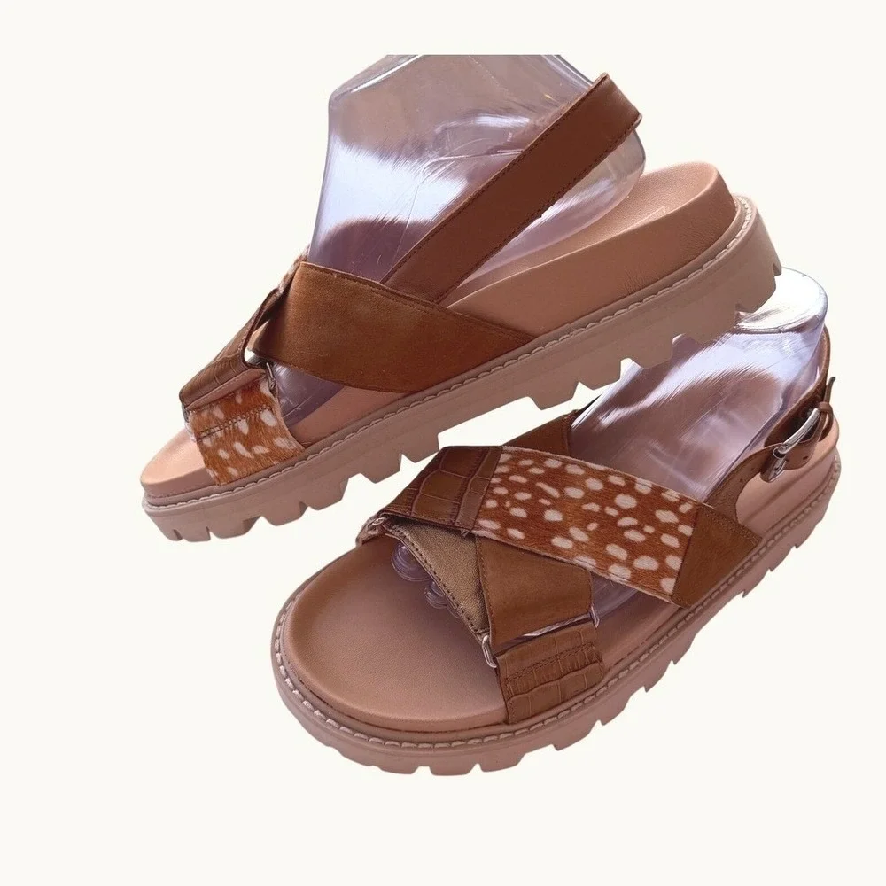 Dolce Vita Womens Brown Spotted Calf Hair Croc Platform Lug Sole Sandals 9.5
